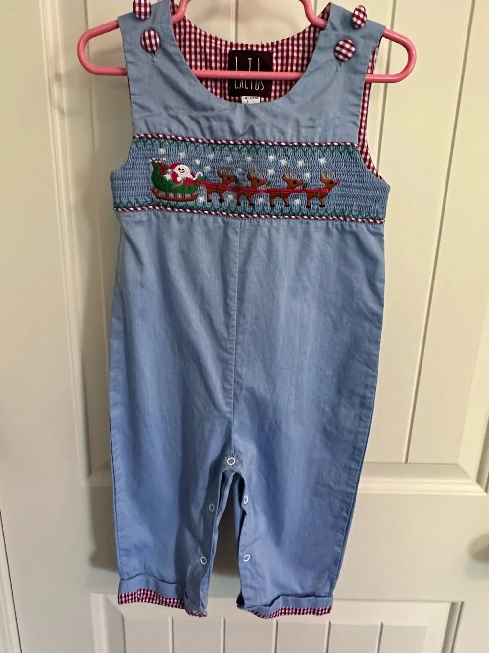 Lil Cactus Chambray Christmas Romper Embroidered Smocked Baby 18-24 Months Santa